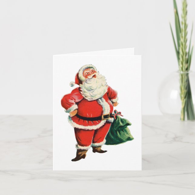 Retro Santa Merry Christmas and Happy New Year Card (Front)