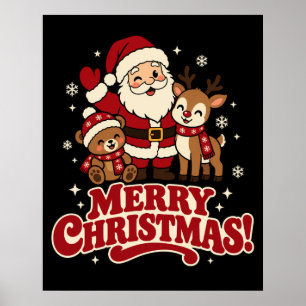 Retro Santa Merry Christmas Matte Poster