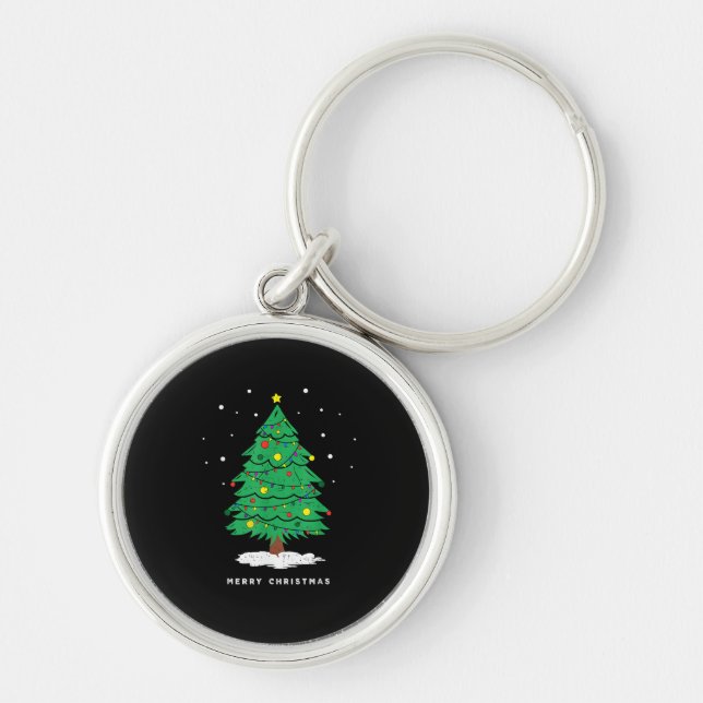 Retro Santa Merry Christmas Tree Lights Key Ring (Front)
