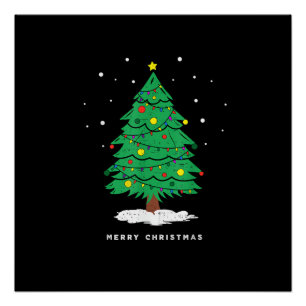 Retro Santa Merry Christmas Tree Lights Poster