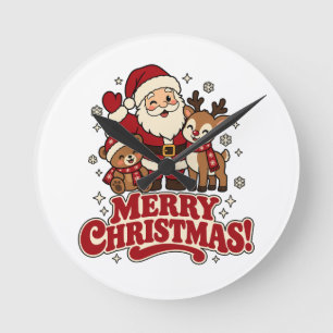 Retro Santa Merry Christmas Wall Clock