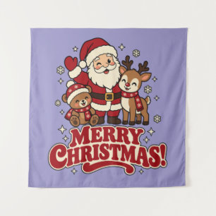 Retro Santa Merry Christmas Wall Tapestry