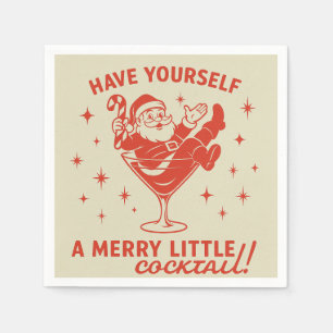 Retro Santa Merry Little Cocktail Christmas Napkin