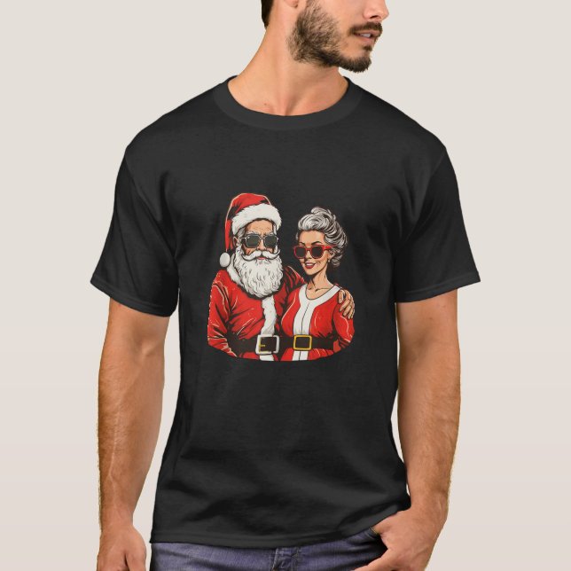 Retro Santa Mrs Claus Graphic Tee Christmas North  (Front)