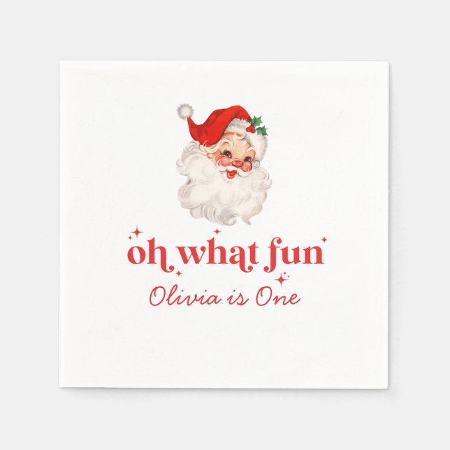 Retro Santa Oh What Fun Birthday Napkin (Front)