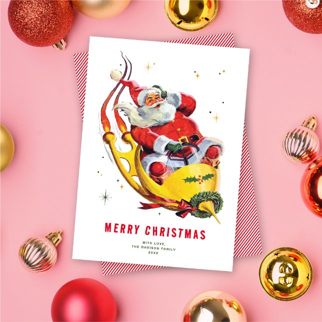 Retro Santa on Rocket Non-Photo Christmas Card (Creator Uploaded)
