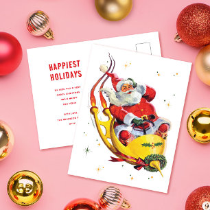 Retro Santa on Rocket Non-Photo Christmas Holiday Postcard