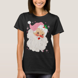 Retro Santa Pastel Christmas Pink Santa Claus Face T-Shirt
