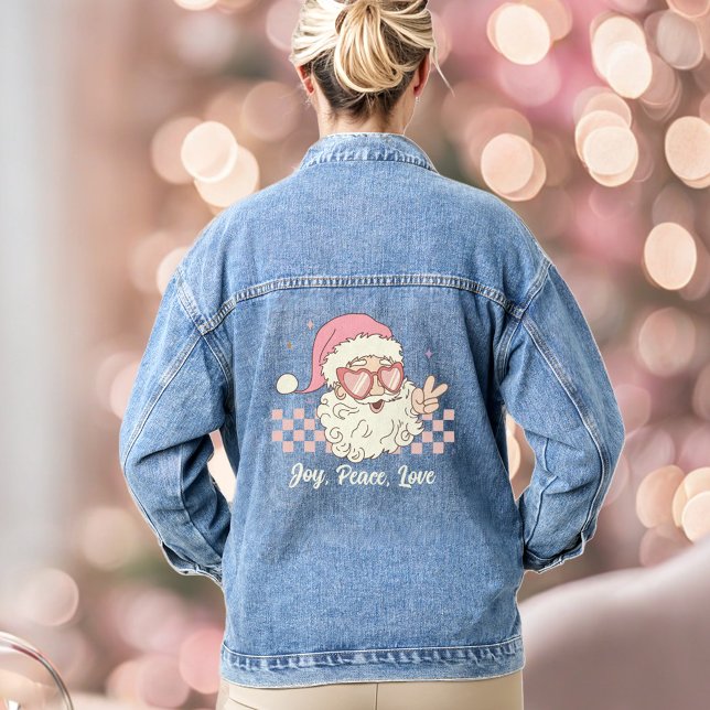 Retro Santa Pink Christmas Text Denim Jacket (Retro Santa Pink Christmas Text Denim Jacket)