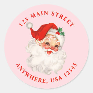 Retro santa pink retro address label