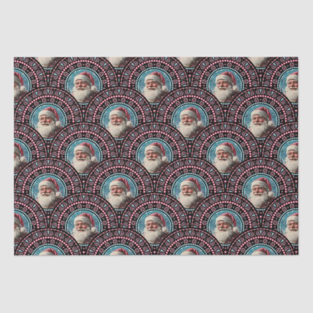 Retro Santa Pinkmas Mandala Art Deco Scallop Tissue Paper (Front)