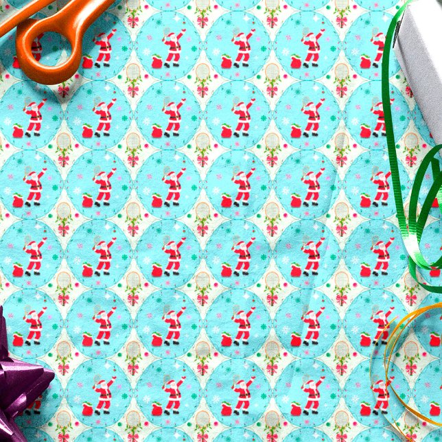 Retro Santa Playing Tennis Ogee Pattern Tissue Paper (Creator Uploaded)