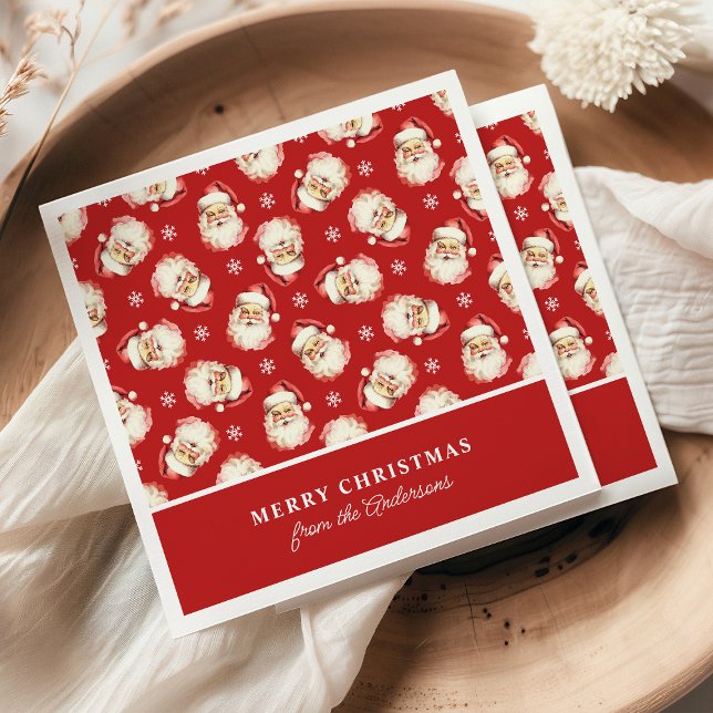 Retro Santa Red Personalised Name Christmas Napkin (Creator Uploaded)