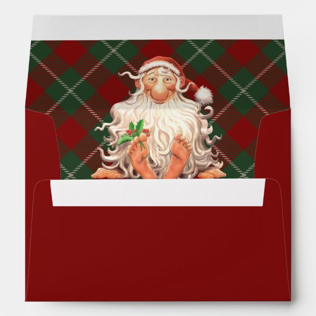 Retro Santa Red Return Address Holiday Envelope (Back (Bottom))