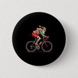 Retro Santa Riding Bicycle Cycling Biking Elf Bike 6 Cm Round Badge