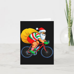 Retro Santa Riding Bicycle Cycling Biking Elf Bike Card