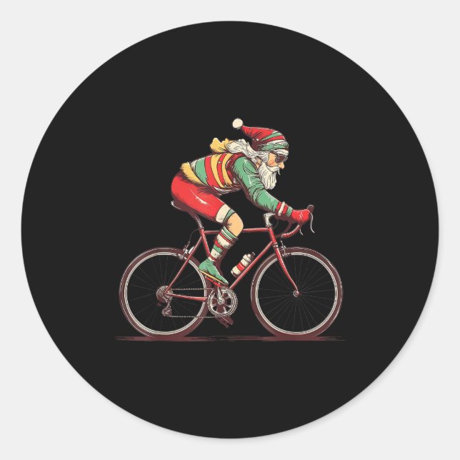 Retro Santa Riding Bicycle Cycling Biking Elf Bike Classic Round Sticker (Front)