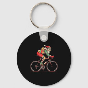 Retro Santa Riding Bicycle Cycling Biking Elf Bike Key Ring