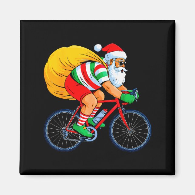Retro Santa Riding Bicycle Cycling Biking Elf Bike Magnet (Front)