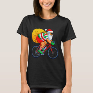 Retro Santa Riding Bicycle Cycling Biking Elf Bike T-Shirt