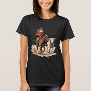 Retro Santa Rodeo Reindeer Cowboy Western Horse Hi T-Shirt