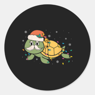 Retro Santa Sea Turtle Christmas Xmas Lights Ocean Classic Round Sticker