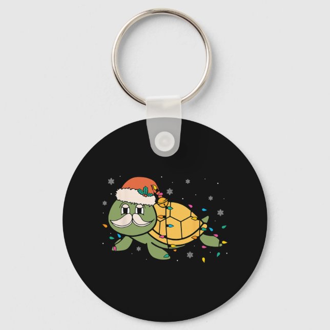 Retro Santa Sea Turtle Christmas Xmas Lights Ocean Key Ring (Front)
