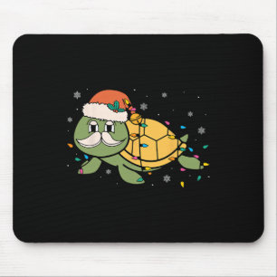 Retro Santa Sea Turtle Christmas Xmas Lights Ocean Mouse Pad