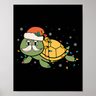 Retro Santa Sea Turtle Christmas Xmas Lights Ocean Poster