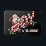 Retro Santa Sending Joy Christmas Personalised Bath Mat<br><div class="desc">Retro Santa Sending Joy Christmas Personalised Family Name or Any Text Custom Holiday Home Decor Bathroom Accessories Bath Mat</div>