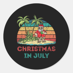 Retro Santa Summer Vacation Christmas In July Classic Round Sticker