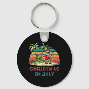 Retro Santa Summer Vacation Christmas In July Key Ring