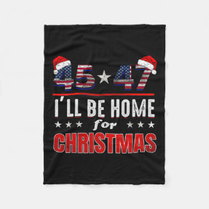 Retro Santa Trump 47th President I'll Be Home For Fleece Blanket