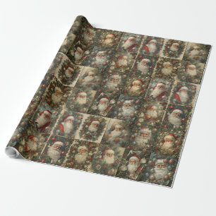 Retro Santa & Victorian Christmas Collage Wrapping Paper