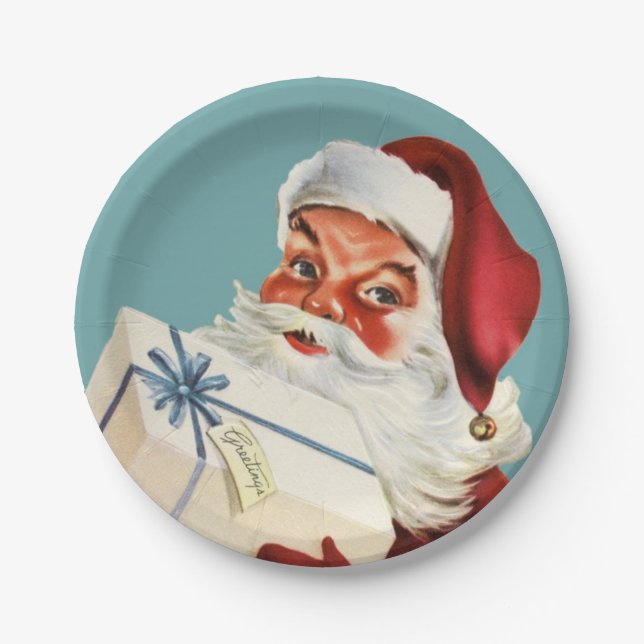 Retro Santa vintage classic Christmas  Classic  Paper Plate (Front)