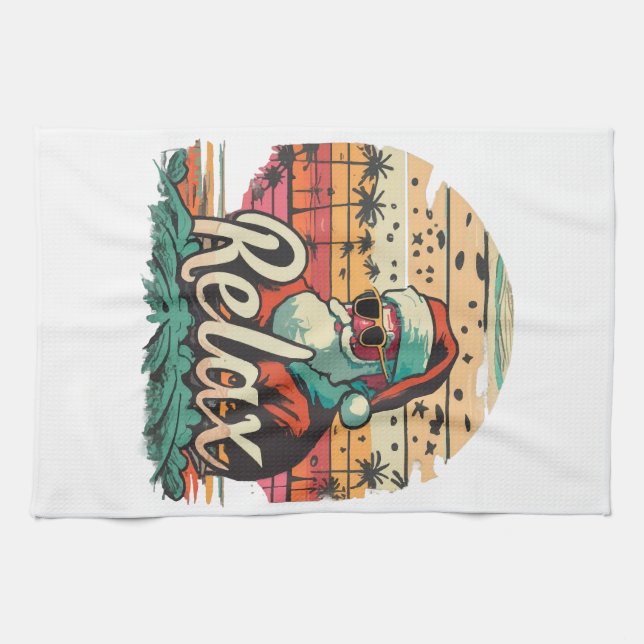 Retro Santa with a title Relax Tea Towel (Horizontal)