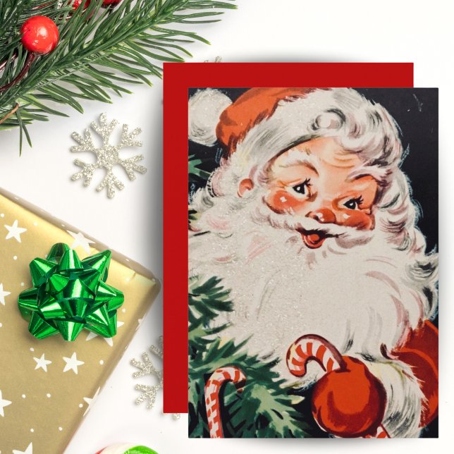 Retro Santa with Candy Canes Custom Christmas Holiday Card (Retro Santa with Candy Canes Custom Christmas Holiday Card)