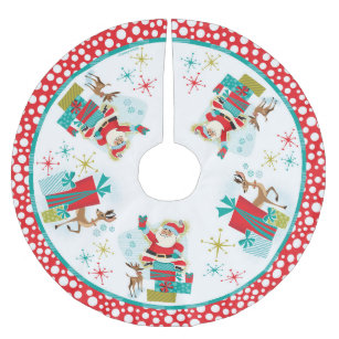 Retro Santa With Gifts Brushed Polyester Tree Skirt