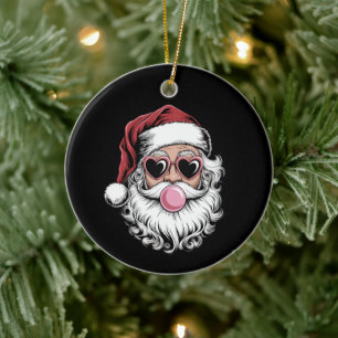 Retro Santa With Glasses Blowing Bubble Christmas Ceramic Ornament