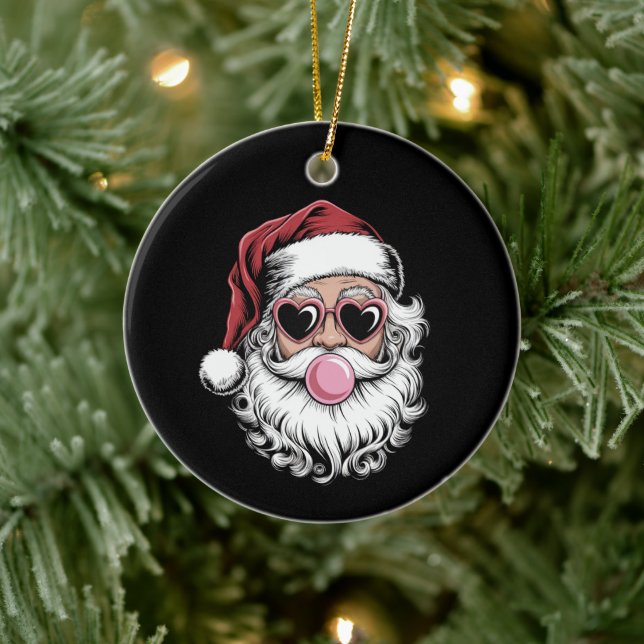 Retro Santa With Glasses Blowing Bubble Christmas  Ceramic Ornament (Tree)