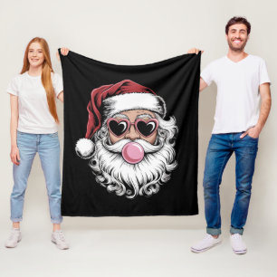Retro Santa With Glasses Blowing Bubble Christmas Fleece Blanket