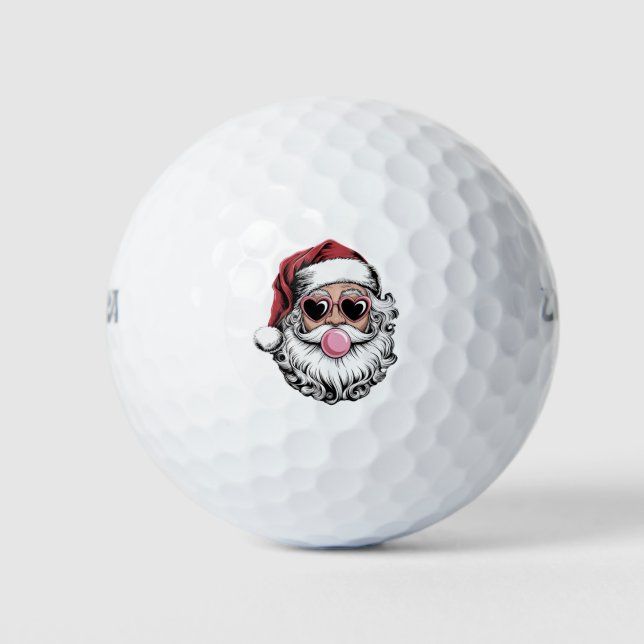 Retro Santa With Glasses Blowing Bubble Christmas  Golf Balls (Front)