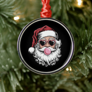 Retro Santa With Glasses Blowing Bubble Christmas  Metal Ornament