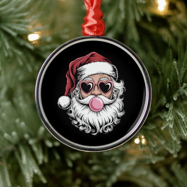 Retro Santa With Glasses Blowing Bubble Christmas  Metal Ornament (Tree)