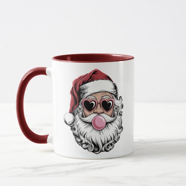 Retro Santa With Glasses Blowing Bubble Christmas  Mug (Left)