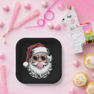 Retro Santa With Glasses Blowing Bubble Christmas  Paper Plate