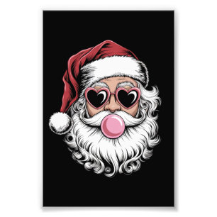 Retro Santa With Glasses Blowing Bubble Christmas Photo Print