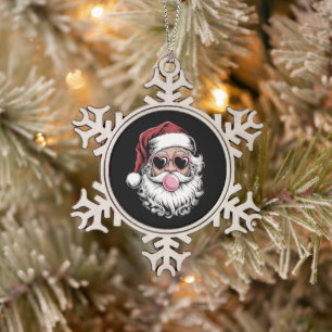 Retro Santa With Glasses Blowing Bubble Christmas  Snowflake Pewter Christmas Ornament