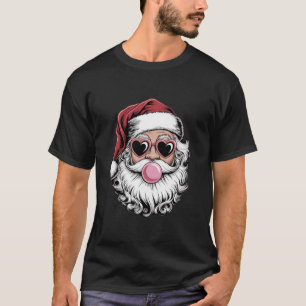 Retro Santa With Glasses Blowing Bubble Christmas  T-Shirt