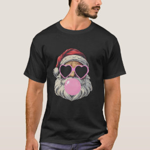 Retro Santa With Heart Glasses Bubblegum Christmas T-Shirt